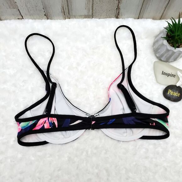 PINK Floral Swimsuit Bikini Top Black Pink Size Medium - Picture 2 of 7